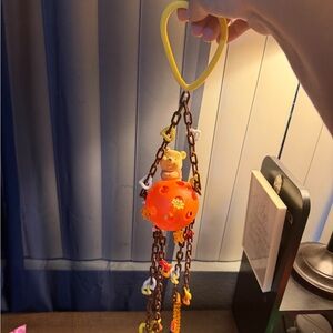 Orange Hanging sugar glider or bird toy with Bear and Chains